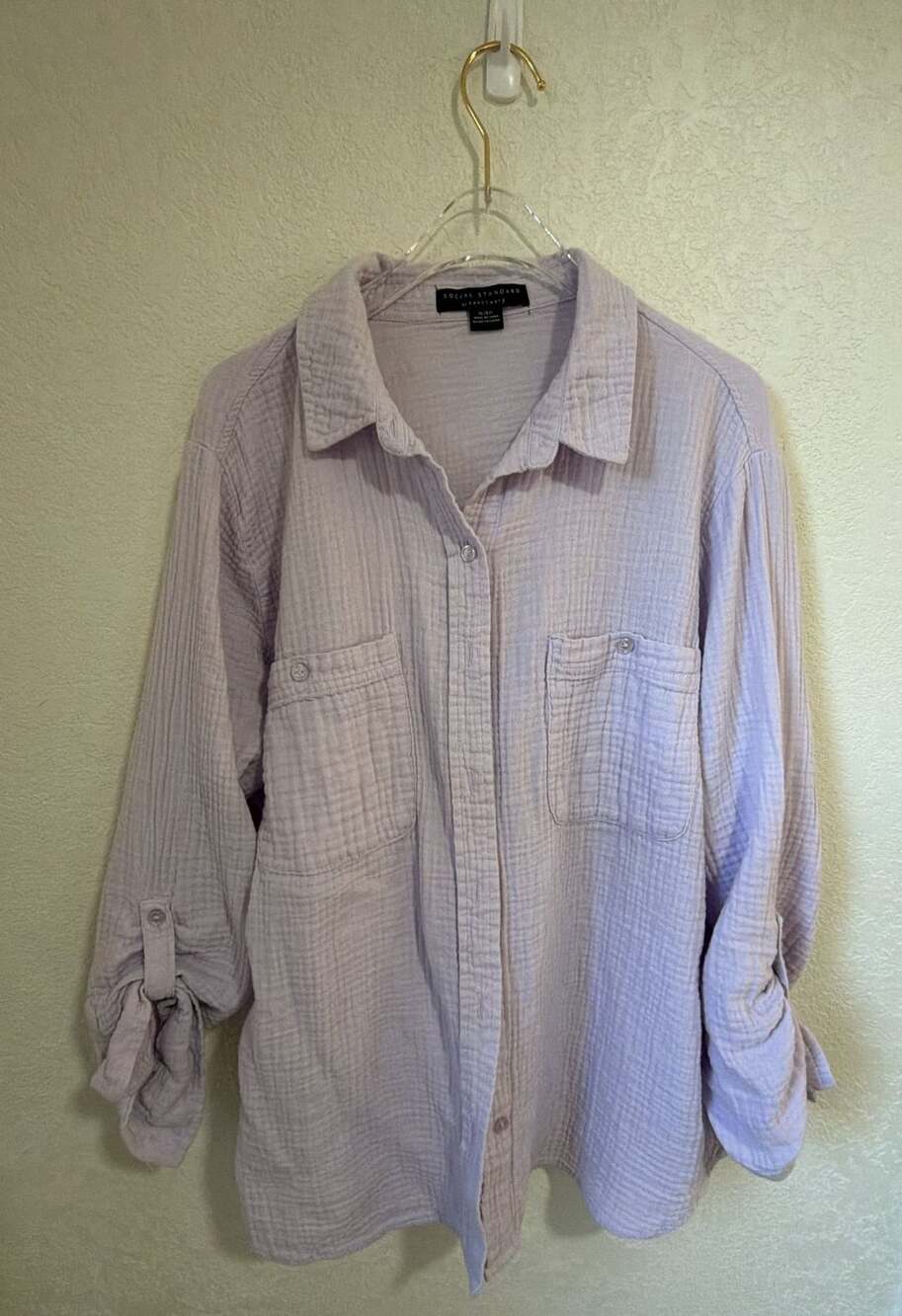 Social Standard by Sanctuary Textured Roll-Sleeve Shirt Size XL Light Purple